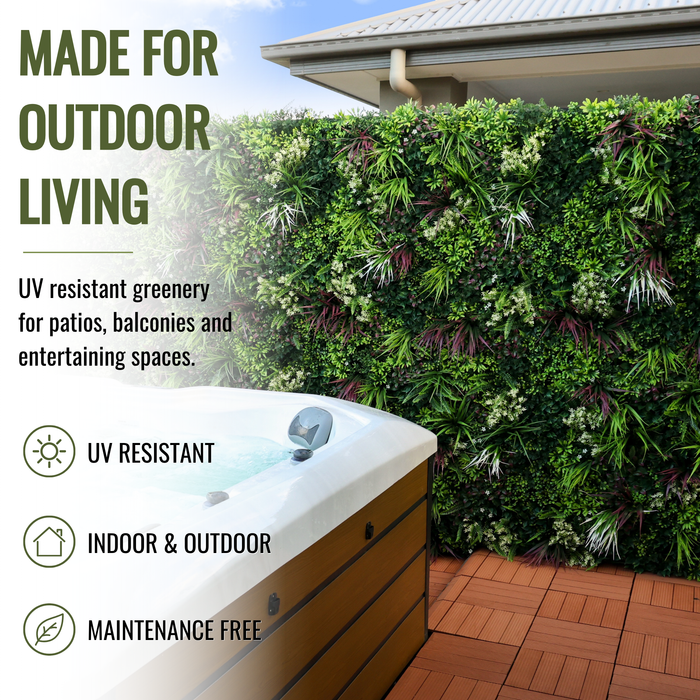 Artificial Plants Green Wall Panel - TROPICAL - 1000x1000mm | DECKO VERDURE (1 m² panel)