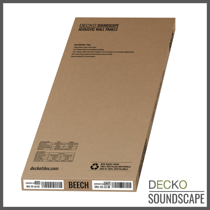 Acoustic Sound Dampening Wall Panels - <b>BEECH Long</b> - box of 3 panels (1200x600mm) <b>2.16 m<sup>2</sup></b> coverage | DECKO SOUNDSCAPE