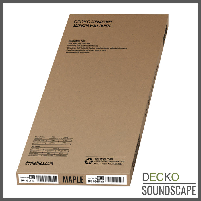 Acoustic Sound Dampening Wall Panels - <b>MAPLE Long</b> - box of 3 panels (1200x600mm) <b>2.16 m<sup>2</sup></b> coverage | DECKO SOUNDSCAPE