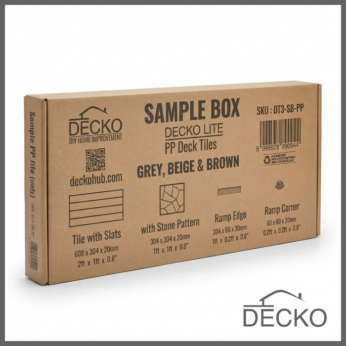 SAMPLE PACK of PP Deck Tiles, Ramp Edges and Corners - Interlocking PP Flooring | DECKO Lite - Free Shipping