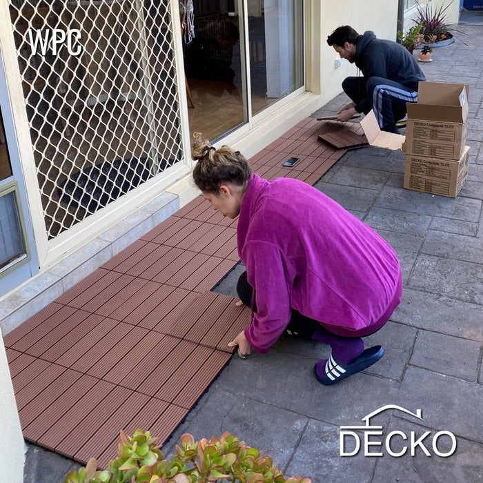 Deck Tiles - Premium WPC Interlocking - BROWN | DECKO (300x300x20mm)