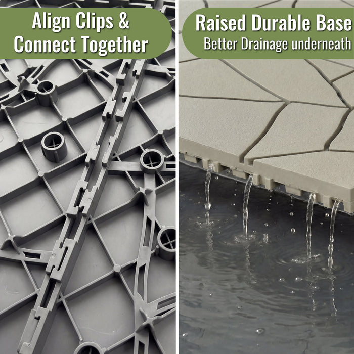 Deck Tiles - BEIGESTONE - Interlocking PP Flooring - High End Polypropylene | 100% Recyclable | DECKO Lite (304x304x20 mm tile)