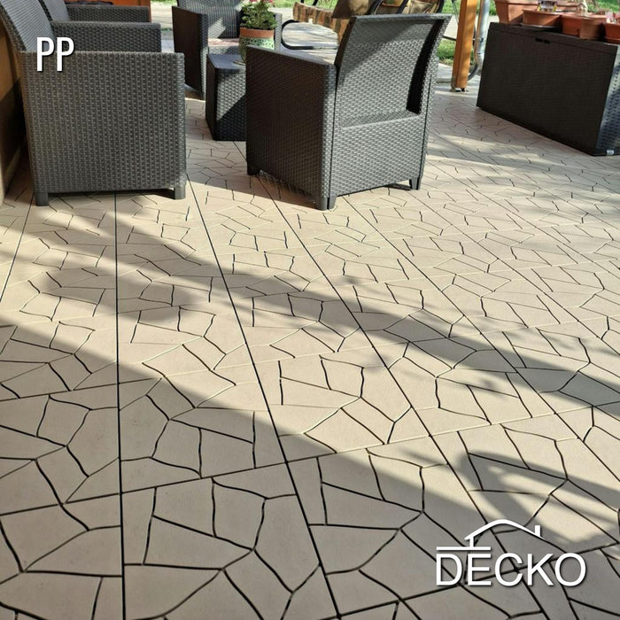 Deck Tiles - BEIGESTONE - Interlocking PP Flooring - High End Polypropylene | 100% Recyclable | DECKO Lite (304x304x20 mm tile)