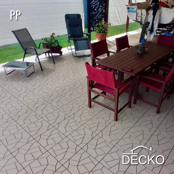 Deck Tiles - BEIGESTONE - Interlocking PP Flooring - High End Polypropylene | 100% Recyclable | DECKO Lite (304x304x20 mm tile)