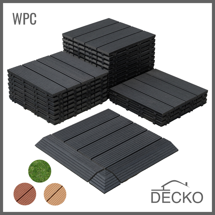 Deck Tiles - Premium WPC Interlocking - CHARCOAL | DECKO (300x300x20mm)