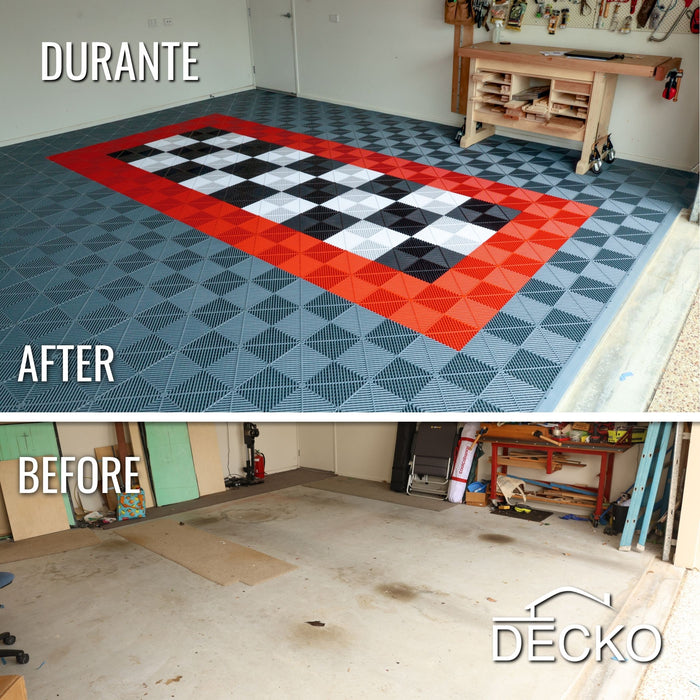 Garage Tile - RED - Interlocking PP Flooring - High End Polypropylene | 100% Recyclable | DECKO DURANTE (400x400x18 mm tile)