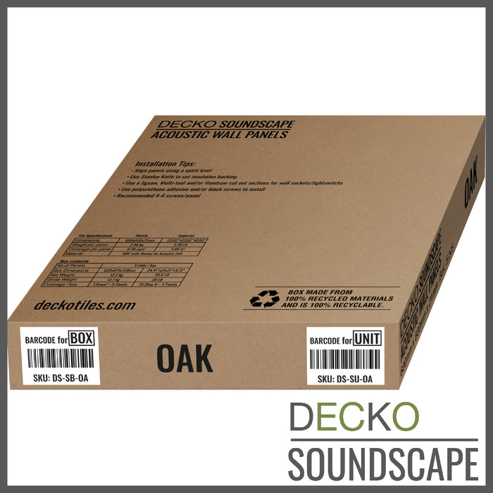 Acoustic Sound Dampening Wall Panels - <b>OAK Square</b> - box of 5 panels (600x600mm) <b>1.8 m<sup>2</sup></b> coverage | DECKO SOUNDSCAPE