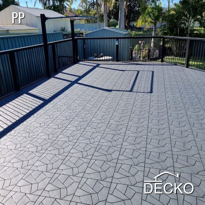 Deck Tiles - GREYSTONE - Interlocking PP Flooring- High End Polypropylene | 100% Recyclable | DECKO Lite (304x304x20 mm tile)
