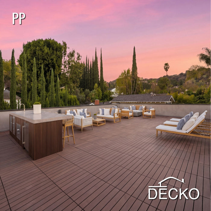 Deck Tiles - BROWNSTONE - Interlocking PP Flooring - High End Polypropylene | 100% Recyclable | DECKO Lite (304x304x20 mm tile)