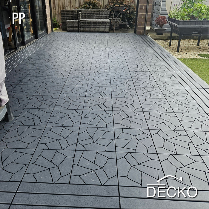 Deck Tiles - GREYSTONE - Interlocking PP Flooring- High End Polypropylene | 100% Recyclable | DECKO Lite (304x304x20 mm tile)