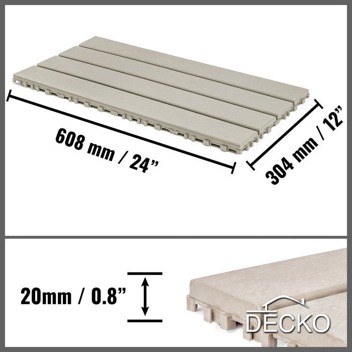 Deck Tiles - BEIGESLAT - Interlocking PP Flooring - High End Polypropylene | 100% Recyclable | DECKO Lite (608x304x20 mm tile)
