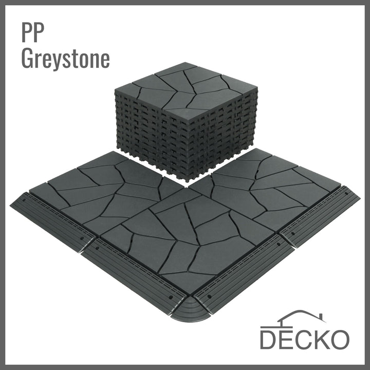 Deck Tiles - GREYSTONE - Interlocking PP Flooring- High End Polypropylene | 100% Recyclable | DECKO Lite (304x304x20 mm tile)