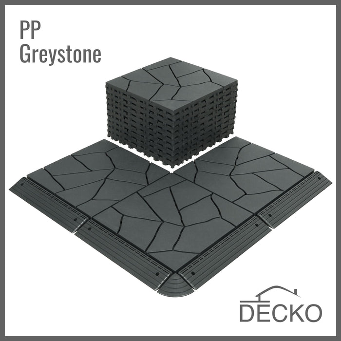 Deck Tiles - GREYSTONE - Interlocking PP Flooring- High End Polypropylene | 100% Recyclable | DECKO Lite (304x304x20 mm tile)