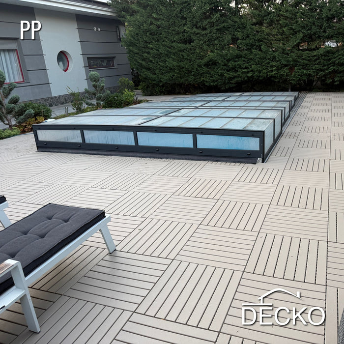 Deck Tiles - BEIGESLAT - Interlocking PP Flooring - High End Polypropylene | 100% Recyclable | DECKO Lite (608x304x20 mm tile)