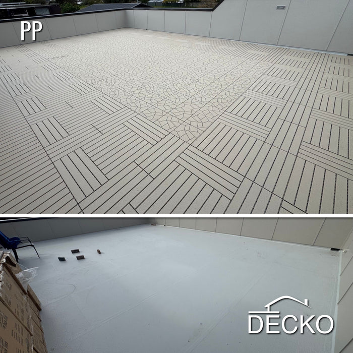 Deck Tiles - BEIGESTONE - Interlocking PP Flooring - High End Polypropylene | 100% Recyclable | DECKO Lite (304x304x20 mm tile)