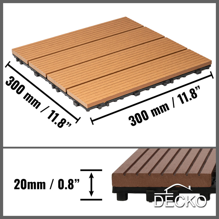 Deck Tiles - Premium WPC Interlocking - BROWN | DECKO (300x300x20mm)