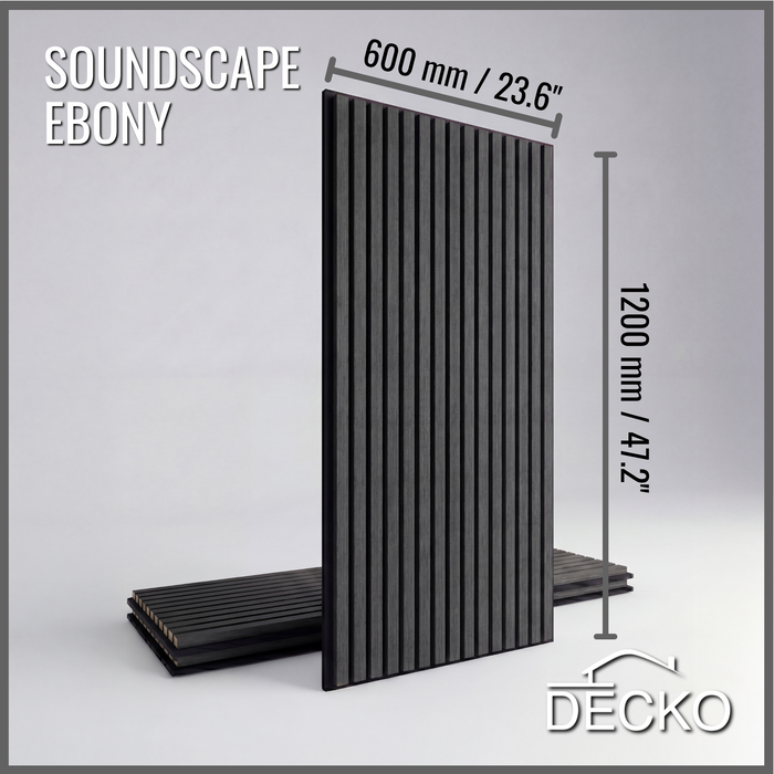 Acoustic Sound Dampening Wall Panels - <b>EBONY Long</b> - box of 3 panels (1200x600mm) <b>2.16 m<sup>2</sup></b> coverage | DECKO SOUNDSCAPE