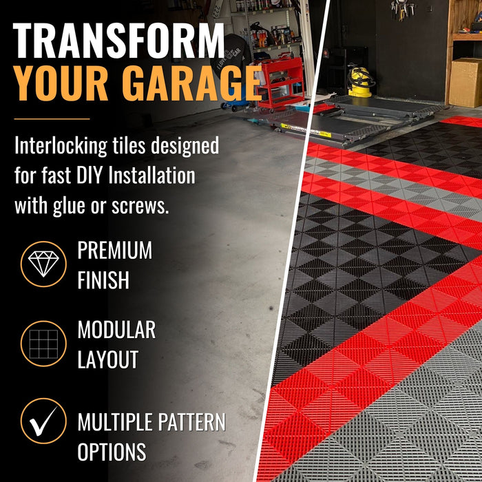 Garage Tile - GREY - Interlocking PP Flooring - High End Polypropylene | 100% Recyclable | DECKO DURANTE (400x400x18 mm tile)