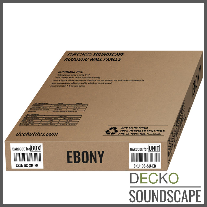 Acoustic Sound Dampening Wall Panels - <b>EBONY Square</b> - box of 5 panels (600x600mm) <b>1.8 m<sup>2</sup></b> coverage | DECKO SOUNDSCAPE