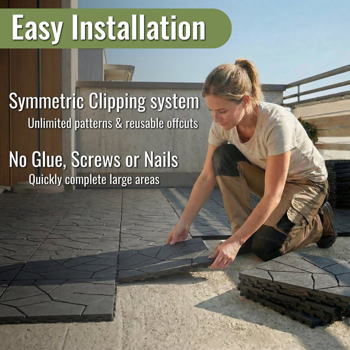 Deck Tiles - BEIGESTONE - Interlocking PP Flooring - High End Polypropylene | 100% Recyclable | DECKO Lite (304x304x20 mm tile)