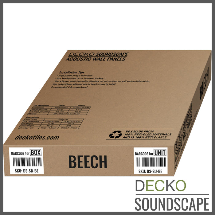 Acoustic Sound Dampening Wall Panels - <b>BEECH Square</b> - box of 5 panels (600x600mm) <b>1.8 m<sup>2</sup></b> coverage | DECKO SOUNDSCAPE
