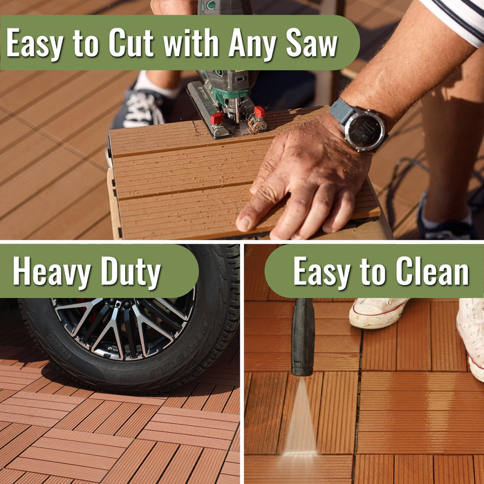Deck Tiles - Premium WPC Interlocking - TEAK | DECKO (300x300x20mm)
