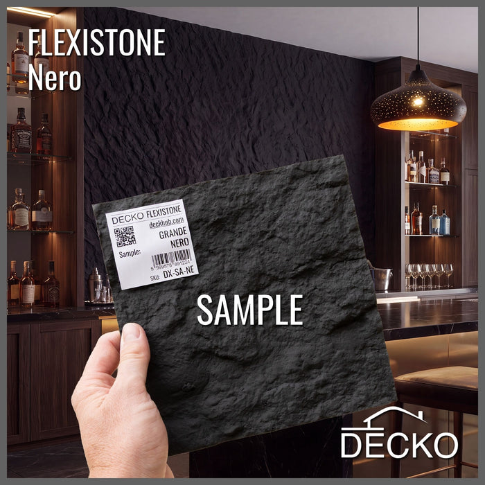 Flexible 3D Stone Wall Panel Sample - GRANDE NERO | DECKO Flexistone - Free Shipping