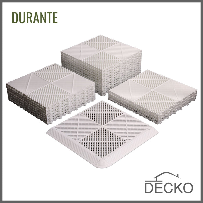 Garage Tile - WHITE - Interlocking PP Flooring - High End Polypropylene | 100% Recyclable | DECKO DURANTE (400x400x18 mm tile)