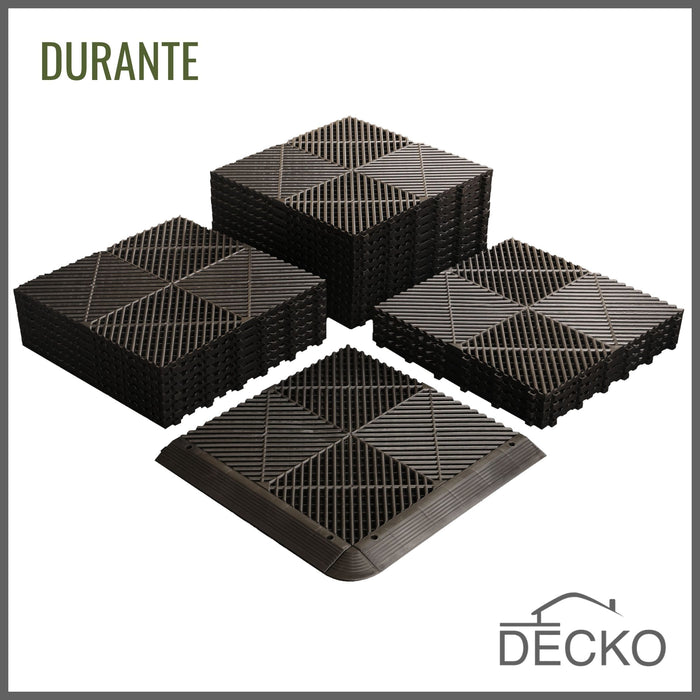 Garage Tile - BLACK - Interlocking PP Flooring - High End Polypropylene | 100% Recyclable | DECKO DURANTE (400x400x18 mm tile)