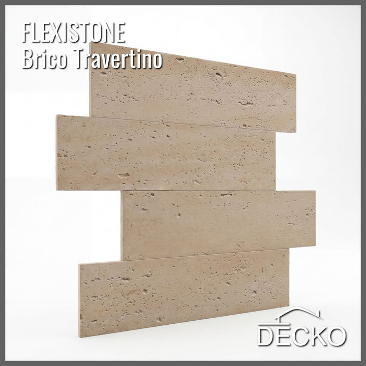 Flexible 3D Stone Wall Panels - BRICO TRAVERTINO - Box of 12 Interlocking Peel-and-Stick Panels 1.08m² coverage | DECKO Flexistone