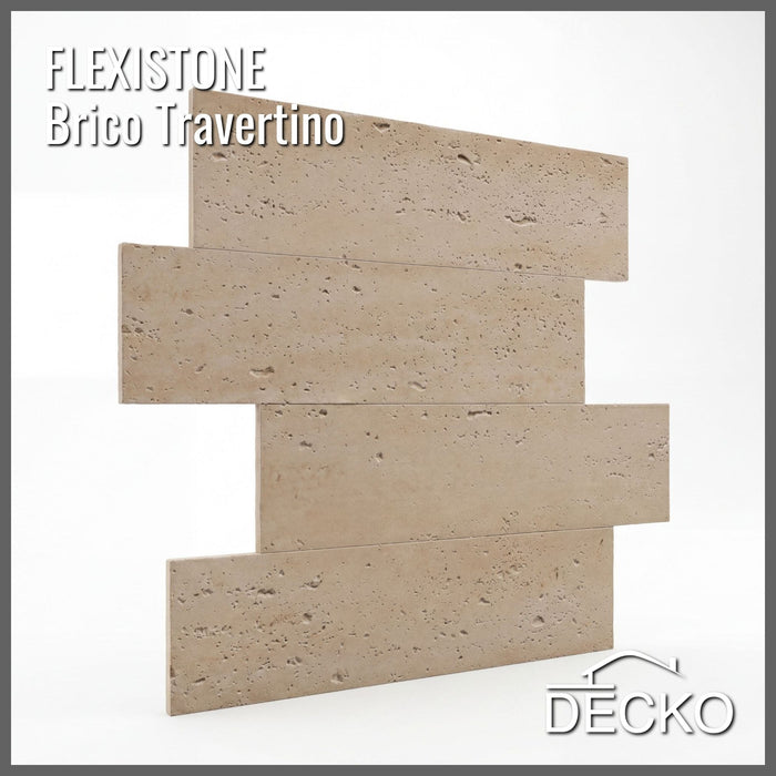 Flexible 3D Stone Wall Panels - BRICO TRAVERTINO - Box of 12 Interlocking Peel-and-Stick Panels 1.08m² coverage | DECKO Flexistone
