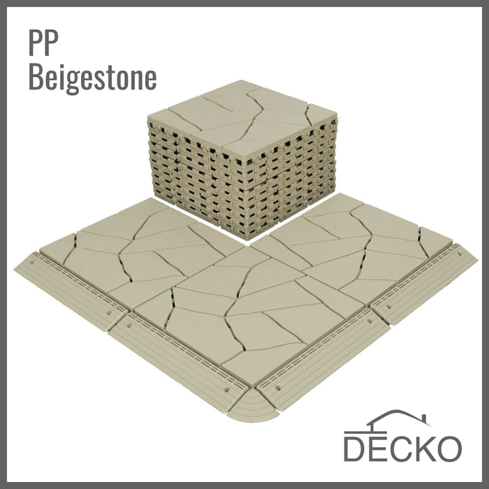 Deck Tiles - BEIGESTONE - Interlocking PP Flooring - High End Polypropylene | 100% Recyclable | DECKO Lite (304x304x20 mm tile)