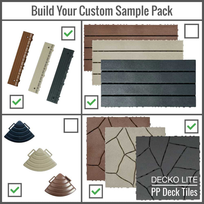 Deck Tiles - Build your Own <b>SAMPLE PACK</b> - Interlocking PP Flooring | DECKO Lite - Fully Refundable (up to 9 items)