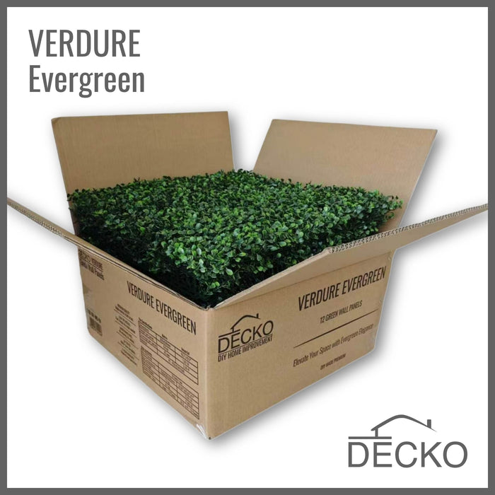 Artificial Plants Green Wall Panel - EVERGREEN - Box of 12 panels - 500x500mm | DECKO VERDURE (3 m² /Box)